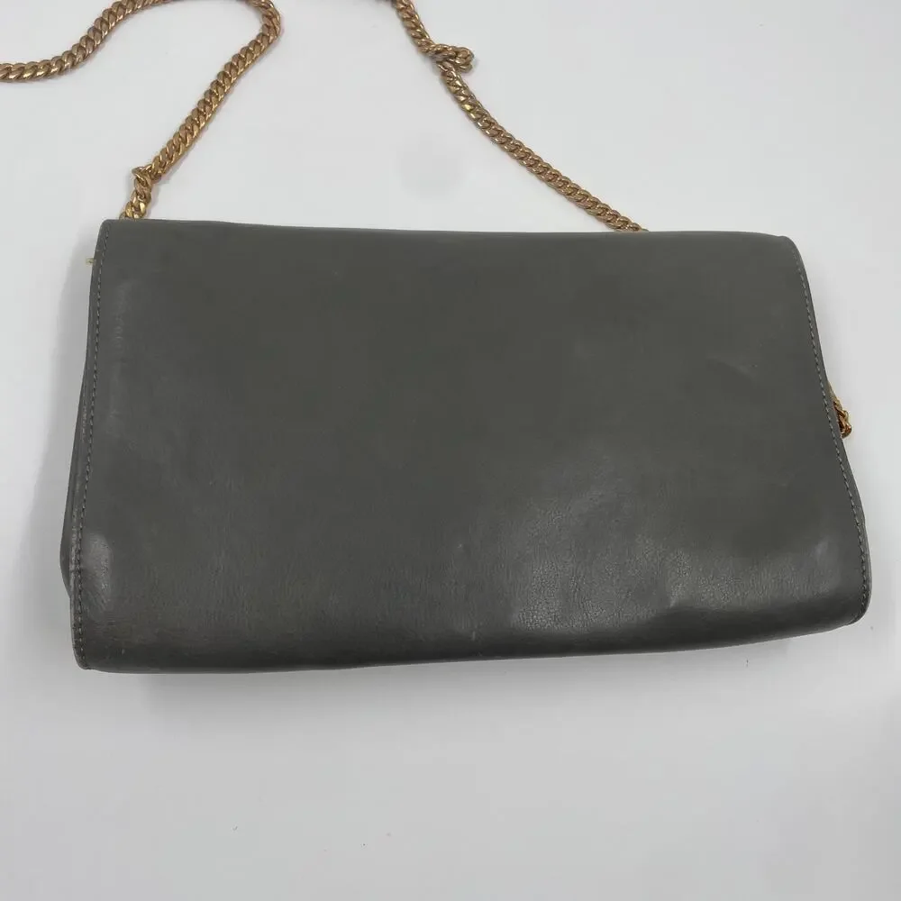 Celine Vintage Gray Leather Crossbody Bag Purse WOC Wallet on Chain Mini Clutch